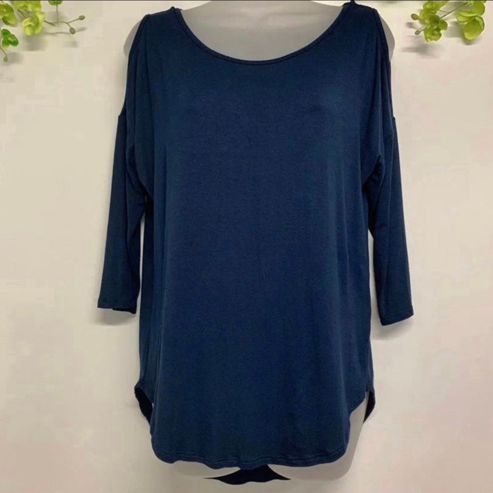 Papermoon Navy Blue Long Sleeve Top cold shoulder top, 3/4 sleeves, size medium